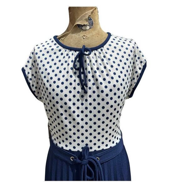 Vintage Blue Polka Dot 60s Large Dress - Picture 7 of 10
